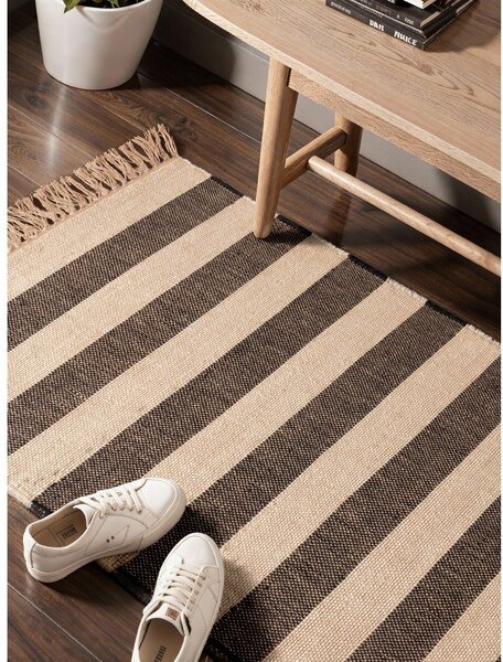 Covor tip traversă negru/crem reversibil/țesut manual din iută 80x200 cm Playa – Hanse Home