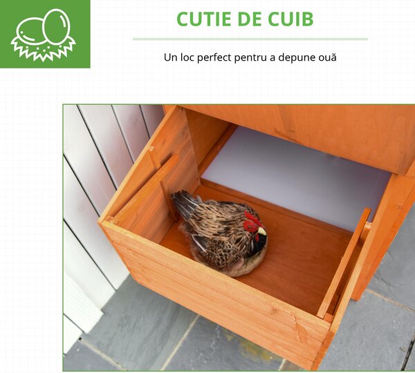 PawHut Cotet din lemn prefabricat cu cuib pentru ouat, compartiment pentru gaini cu tava detasabila, pentru curte interioara si gradina