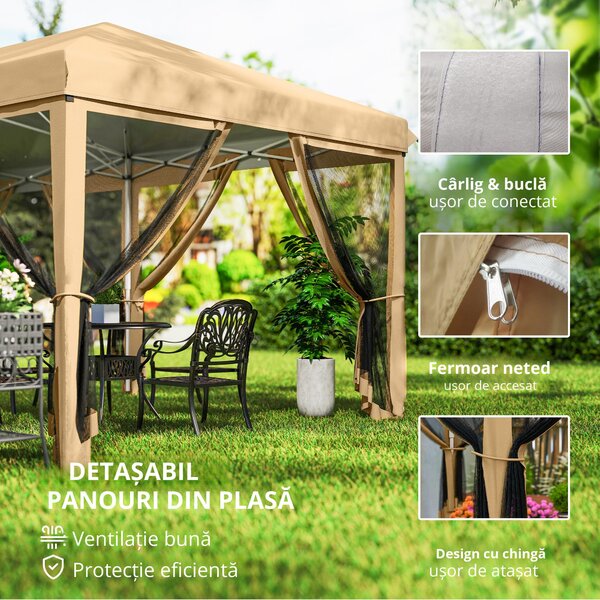 Outsunny Baldachin Pop-Up cu Plasă, Cort pentru Petreceri cu Geantă de Transport pentru Exterior, 585x295xx270 cm, Bej | Aosom Romania