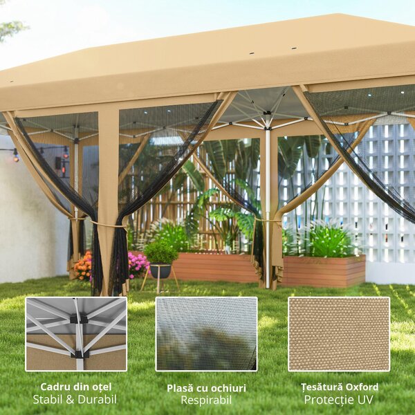 Outsunny Baldachin Pop-Up cu Plasă, Cort pentru Petreceri cu Geantă de Transport pentru Exterior, 585x295xx270 cm, Bej | Aosom Romania
