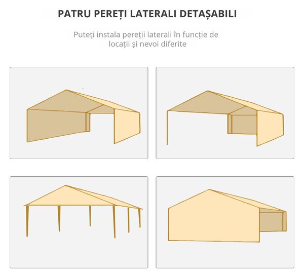 Outsunny Foișor de Grădină cu Pereți Laterali Demontabili, 4 Ferestre și 12 Orificii de Drenaj, 5.85x2.95x2.55 m, Alb | Aosom Romania