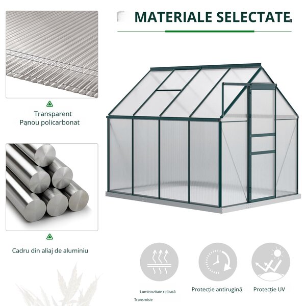 Outsunny Sera pentru plante din aluminiu kit sera de gradina walk-in din policarbonat cu ventilatie, Verde | Aosom Romania