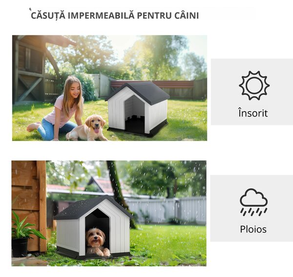 PawHut Niche pentru câine pentru exterior, adăpost impermeabil cu fereastră, din plastic, 62lungime x 61Lățime x 60Înălțime cm, gri | Aosom Romania
