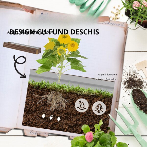 Outsunny Pat de Grădină Ridicat 405L, Jardiniere de Exterior din Oțel Galvanizat cu Bază Deschisă, pentru Plante, Flori și Legume, 240x60x30 cm, Imitație Lemn Închis | Aosom Romania