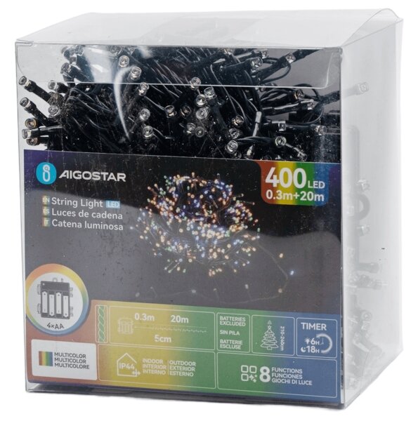 Aigostar - Ghirlandă LED de exterior 400xLED/8 moduri, 4xAA, 20,3 m, multicolor