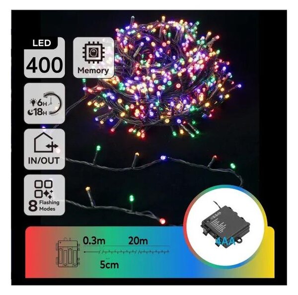 Aigostar - Ghirlandă LED de exterior 400xLED/8 moduri, 4xAA, 20,3 m, multicolor