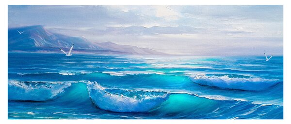 Tablou - Pictură în ulei de mare cu pescăruși (120x50 cm)