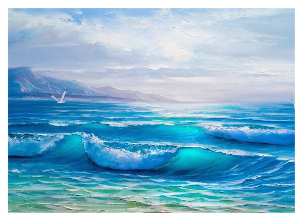 Tablou - Pictură în ulei de mare cu pescăruși (70x50 cm)