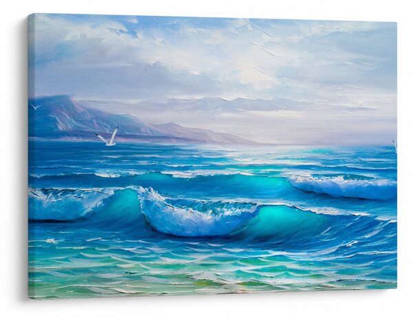 Tablou - Pictură în ulei de mare cu pescăruși (70x50 cm)