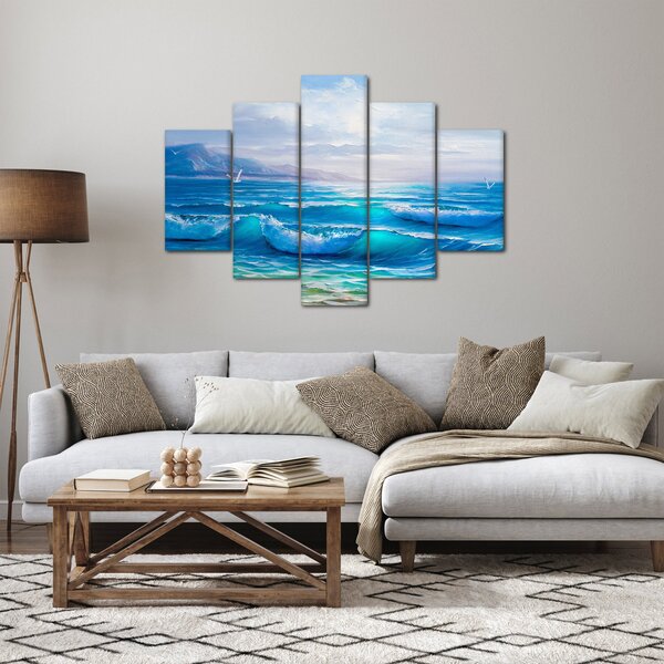 Tablou - Pictură în ulei de mare cu pescăruși (150x105 cm)