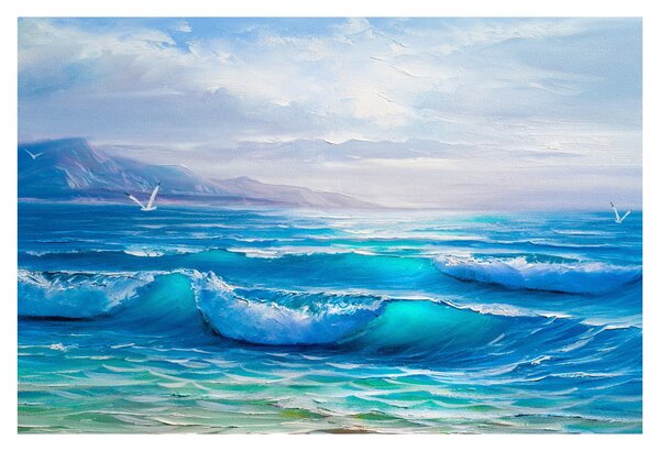 Tablou - Pictură în ulei de mare cu pescăruși (90x60 cm)