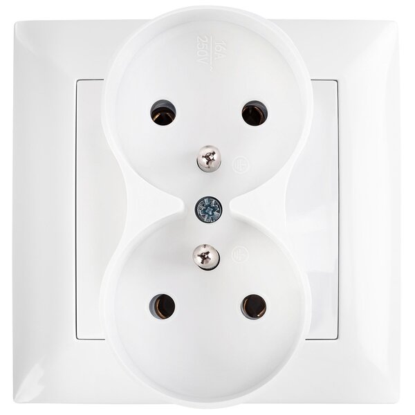 Priză dublă cu împământare și ramă OSTE JNH002-G White