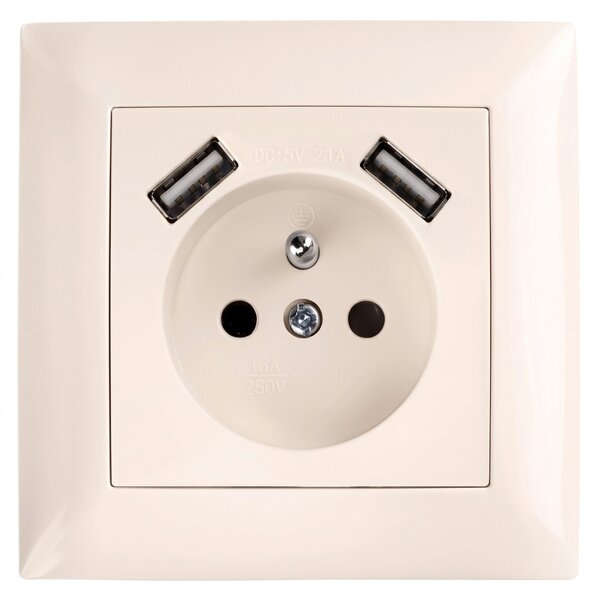 Priză simplă cu împământare + 2x USB-A OSTE JNH003-G Beige