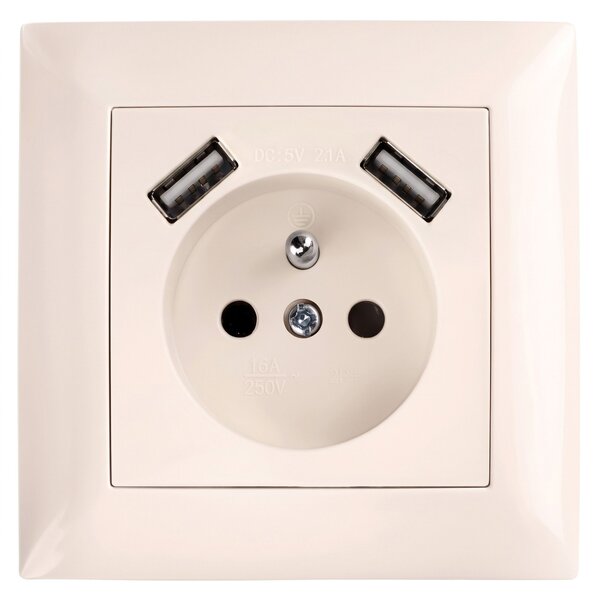 Priză simplă cu împământare + 2x USB-A OSTE JNH003-G Beige