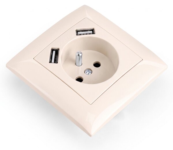 Priză simplă cu împământare + 2x USB-A OSTE JNH003-G Beige