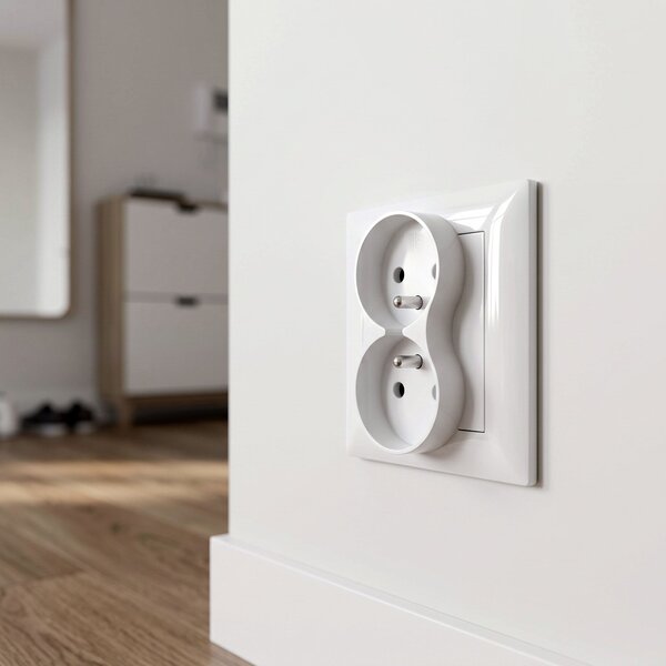 Priză dublă cu împământare și ramă OSTE JNH002-G White