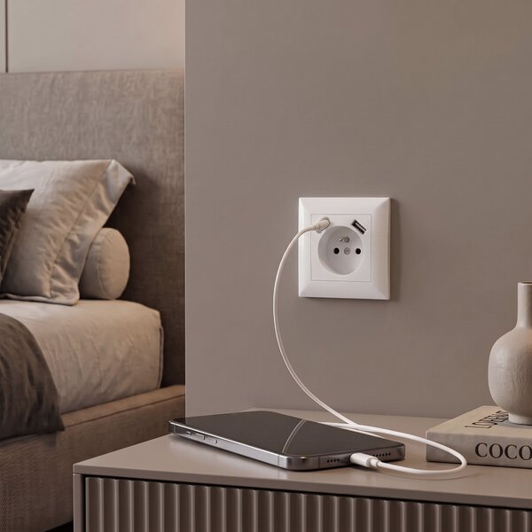 Priză simplă cu împământare + USB-A USB-C OSTE JNH004-G White