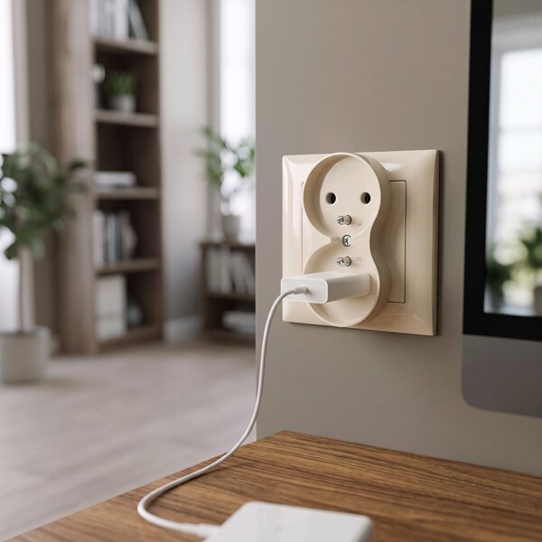 Priză dublă cu împământare și ramă OSTE JNH002-G Beige