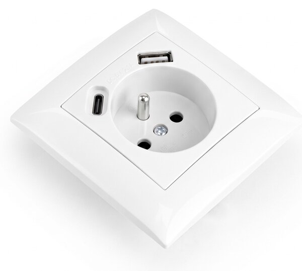 Priză simplă cu împământare + USB-A USB-C OSTE JNH004-G White