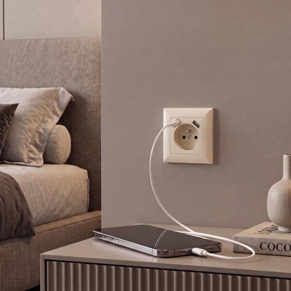 Priză simplă cu împământare + USB-A USB-C OSTE JNH004-G Beige