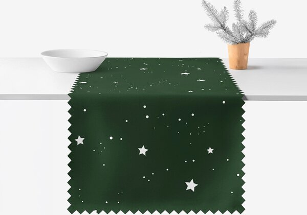 Goldea napron de masă de crăciun impermeabil - steluțe pe verde închis 50x140 cm
