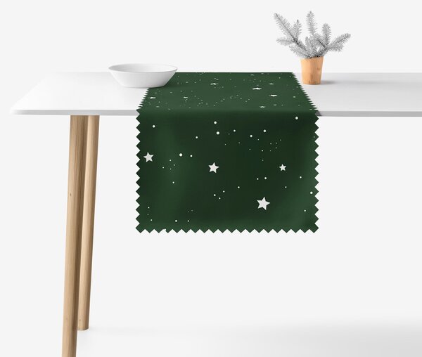 Goldea napron de masă de crăciun impermeabil - steluțe pe verde închis 50x140 cm