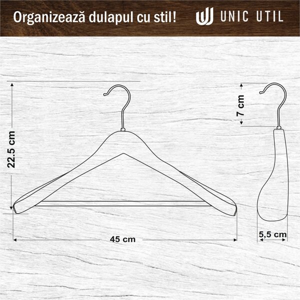 Umerase Tricouri din Lemn cu Umeri Lați și Design Modern, Alb, UUUM18, 1 bucata