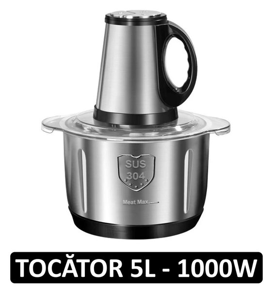 Tocator electric din Inox, capacitate 5 Litri, 500 W, 5 lame