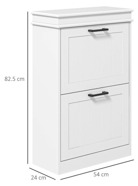 HOMCOM Dulap pentru Pantofi Spațios cu 2 Sertare Rabatabile pentru 10 Perechi de Pantofi, 54x24x82,5 cm, Alb | Aosom Romania