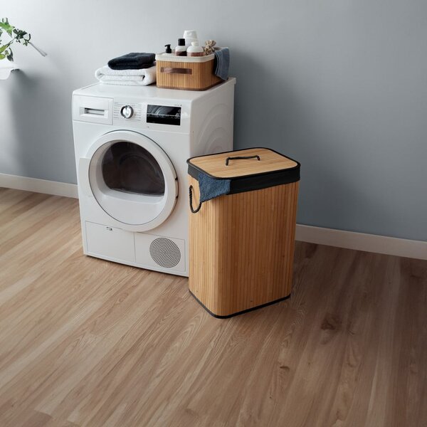 Coș de rufe negru/în culoare naturală din bambus 78 l Bamboo – Compactor