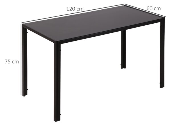 HOMCOM Masă Rectangulară pentru 4 Persoane din Metal și Sticlă Călită, 120x60x75 cm, Negru | Aosom Romania