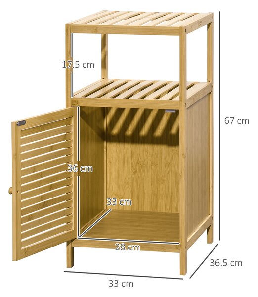 Kleankin Mobilier de Baie din Bambus cu Dulăpior cu Ușă și Rafturi, 33x36,5x67 cm, Lemn Natural | Aosom Romania