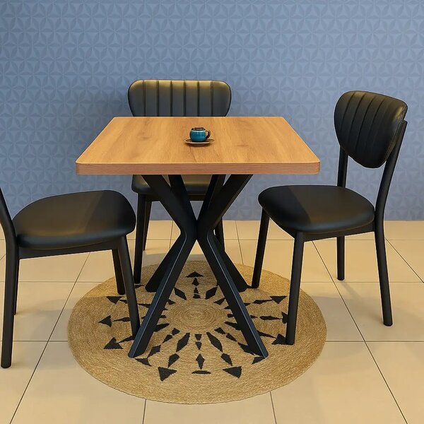 Masa bucatarie patrat din mdf texturata,culoare nuc, Homs 70 x 70X75