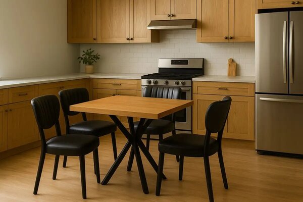 Masa bucatarie patrat din mdf texturata,culoare nuc, Homs 70 x 70X75