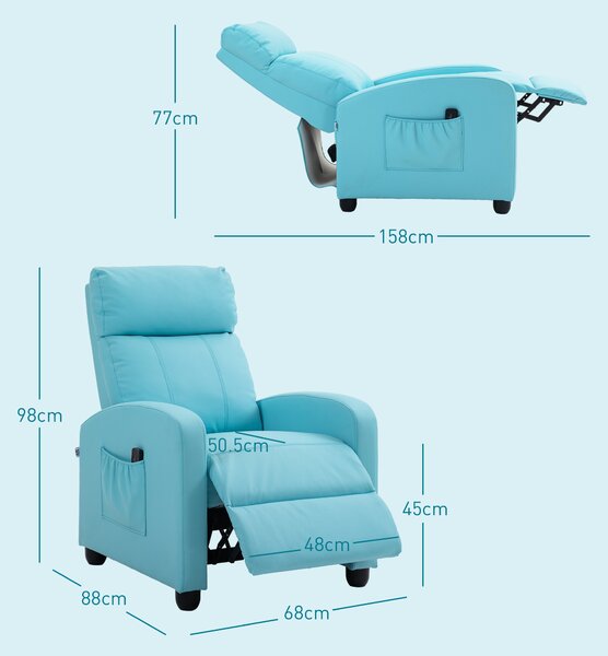 HOMCOM Fotoliu de Masaj cu 8 Moduri și 5 Intensități, Suport pentru Picioare și Telecomandă, 68x88x98 cm, Albastru | Aosom Romania