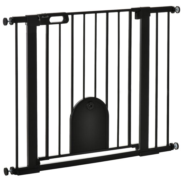 PawHut Barieră Reglabilă pentru Câini cu Ușă Mică, Montare prin Presiune și Închidere Automată, 75-103x76 cm, Negru | Aosom Romania