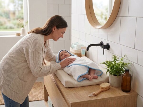 Prosop de baie pentru copii cu gluga BABY 75x75 cm, alb/albastru