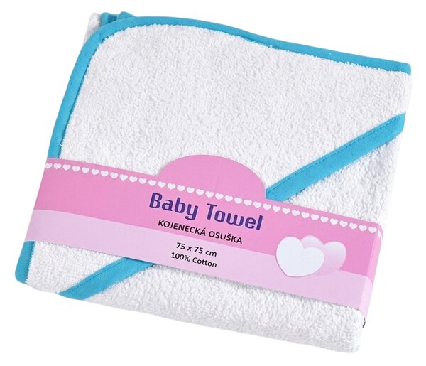 Prosop de baie pentru copii cu gluga BABY 75x75 cm, alb/albastru