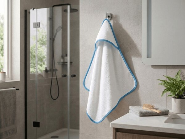 Prosop de baie pentru copii cu gluga BABY 75x75 cm, alb/albastru