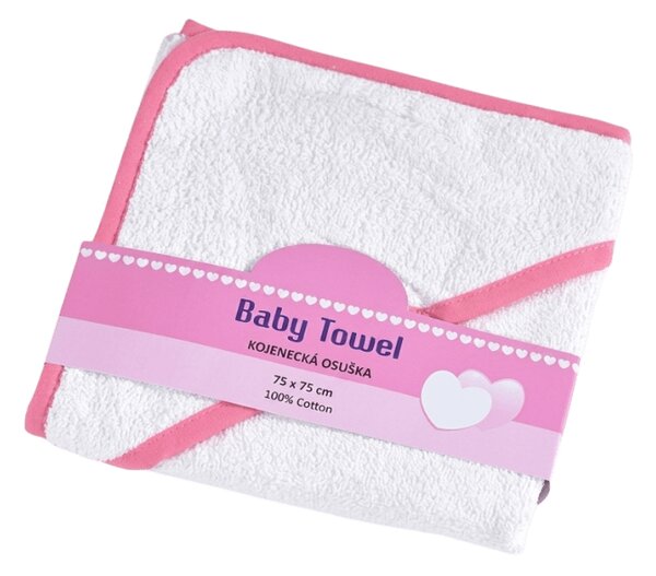 Prosop pentru copii cu gluga BABY 75x75 cm, alb/roz