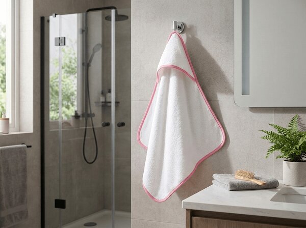 Prosop pentru copii cu gluga BABY 75x75 cm, alb/roz