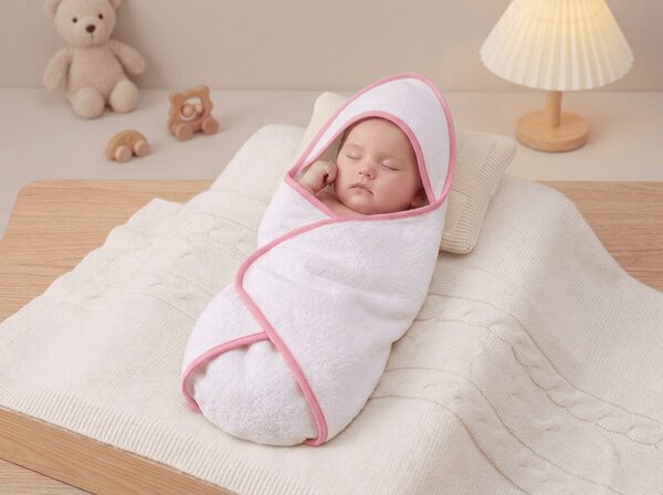 Prosop pentru copii cu gluga BABY 75x75 cm, alb/roz