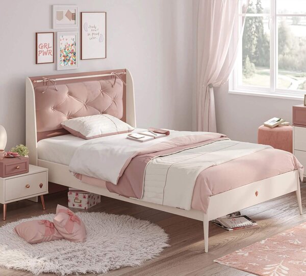 Pat 100x200 cm modern pentru fete cu tablie tapitata , Colectia Elegance