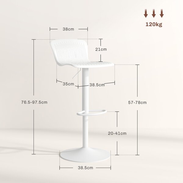 HOMCOM Set 2 Scaune de Bar cu Spătar Ergonomic, Suport pentru Picioare și Șezut Rotativ, 38,5x40x76,5-97,5 cm, Alb | Aosom Romania