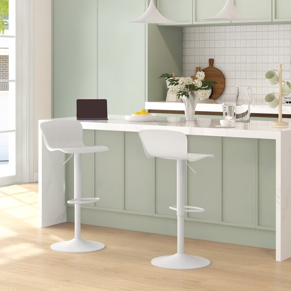 HOMCOM Set 2 Scaune de Bar cu Spătar Ergonomic, Suport pentru Picioare și Șezut Rotativ, 38,5x40x76,5-97,5 cm, Alb | Aosom Romania