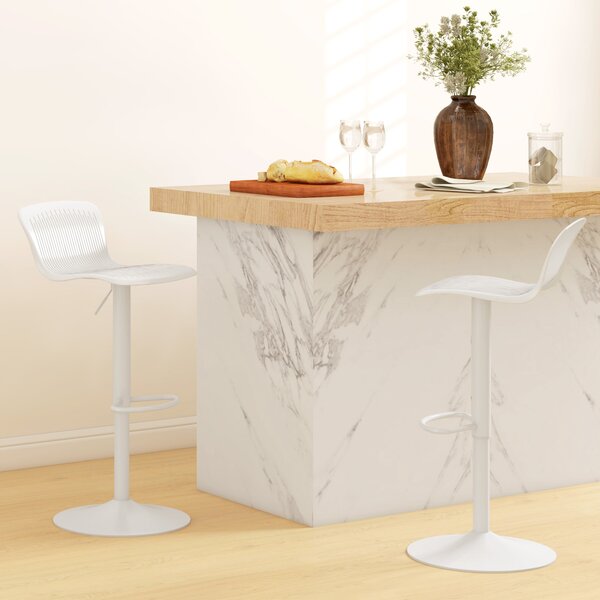 HOMCOM Set 2 Scaune de Bar cu Spătar Ergonomic, Suport pentru Picioare și Șezut Rotativ, 38,5x40x76,5-97,5 cm, Alb | Aosom Romania
