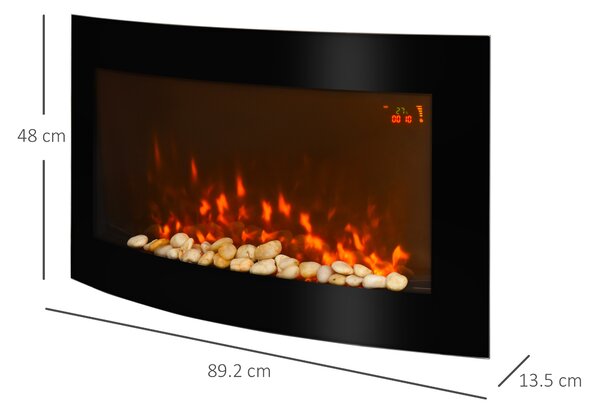 HOMCOM Șemineu Electric Încorporat cu Lumină LED în 7 Culori, Temperatură 15-30°C și Telecomandă, 89,2x13,5x48 cm, Negru | Aosom Romania