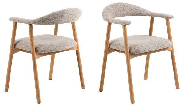 MAZZONI EXPORT ADELE Bej Latte (țesătură Monza 60)/cadru Stejar Natural - SCAUN DIN LEMN BOUCLÉ PENTRU SALON SUFRAGERIE BUCĂTĂRIE RETRO