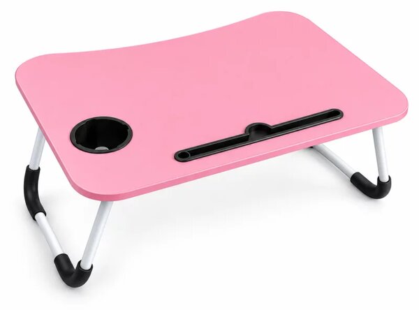 Masă pliabilă pentru laptop, 60x40x28cm, roz – Design modern din MDF și metal