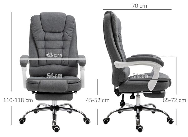 Vinsetto Scaun Ergonomic de Birou Reglabil cu Suport pentru Picioare, Spătar Înalt și Brațe, 65x70x115-123 cm, Gri | Aosom Romania